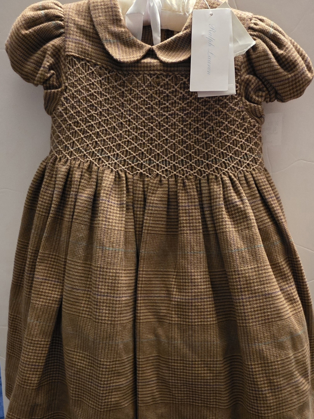 Ralph Lauren Classic Brown Plaid Smocked Front Girls Dress Size 18 Months - Picture 4 of 8